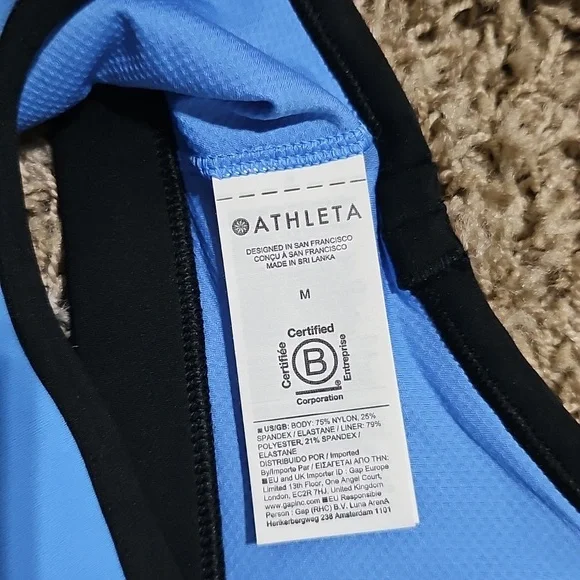 NWT Athleta Square Neck Bra Medium with Cups A - C Sports Bra Cornflower & Black - Picture 7 of 8